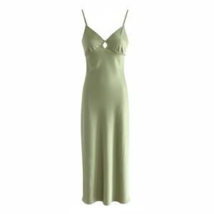Sage Satin Slip Maxi Dress Prom Wedding Guest Minimalist Spaghetti Strap